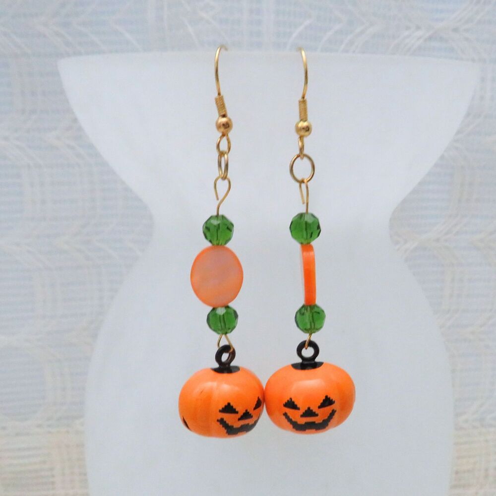 Handmade Pumpkin Jingle Bell  Dangle Earrings for Women, Halloween Drop Earrings